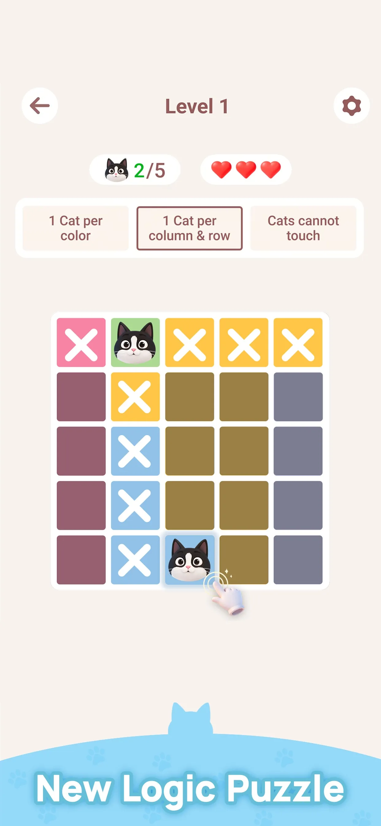 Official App Store screenshot of Meowdoku cats on a colored grid